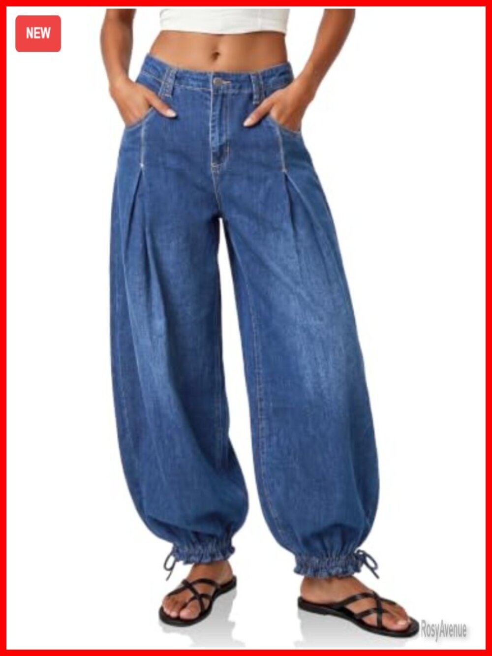 High Waisted Balloon Jeans Pleated Wide Leg Drawstring Cuffs